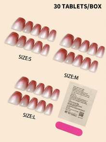 Conjunto de 30 piezas de kit de uñas postizas, que incluye efecto de degradado de ombre rojo, efecto degradado de cat eye, lima de uñas, uñas postizas de gel transparentes, suministros de uñas - Rojo - Ver 2