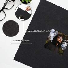 1入組28x27cm自粘相簿,帶窗口,包含40頁雙面亞麻底紋剪貼簿和金屬筆,適用於嬰兒、婚禮和家庭紀念相本diy - 黑色 - 查看 3