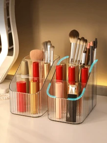 1 pieza Caja de almacenamiento transparente para organizador de cosméticos, soporte para brochas de maquillaje, artículos de cuidado de la piel y lápices para el escritorio, estuche de almacenamiento de cosméticos, para vacaciones, playa, baño y dormitorio, de gran capacidad