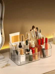 1 pieza Caja de almacenamiento transparente para organizador de cosméticos, soporte para brochas de maquillaje, artículos de cuidado de la piel y lápices para el escritorio, estuche de almacenamiento de cosméticos, para vacaciones, playa, baño y dormitorio, de gran capacidad