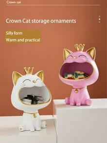 1只創意皇冠大嘴貓托盤,毛絨貓尾巴裝飾品,新客廳裝飾,門廳鑰匙收納（部分位置/風格/顏色隨機發貨） - 粉色 - 查看 5