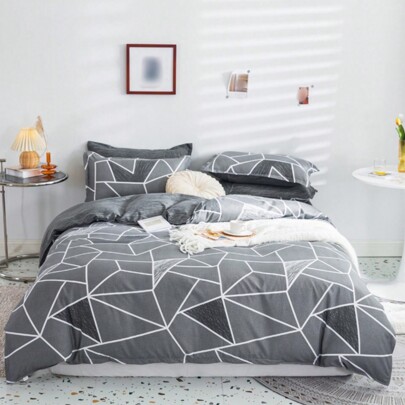 1pc Geometric Pattern Grey Duvet Cover Without Comforter Modern Microfiber Bedding Set Suitable For All Seasons