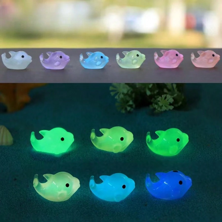 五顏六色的海豚發光娃娃吊飾苔蘚微景觀創意樹脂工藝diy玩具,海洋生物裝飾品,兒童禮物 - 彩色 - 查看 1