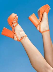 Women Heeled Sandals - 橘色 - 查看 1