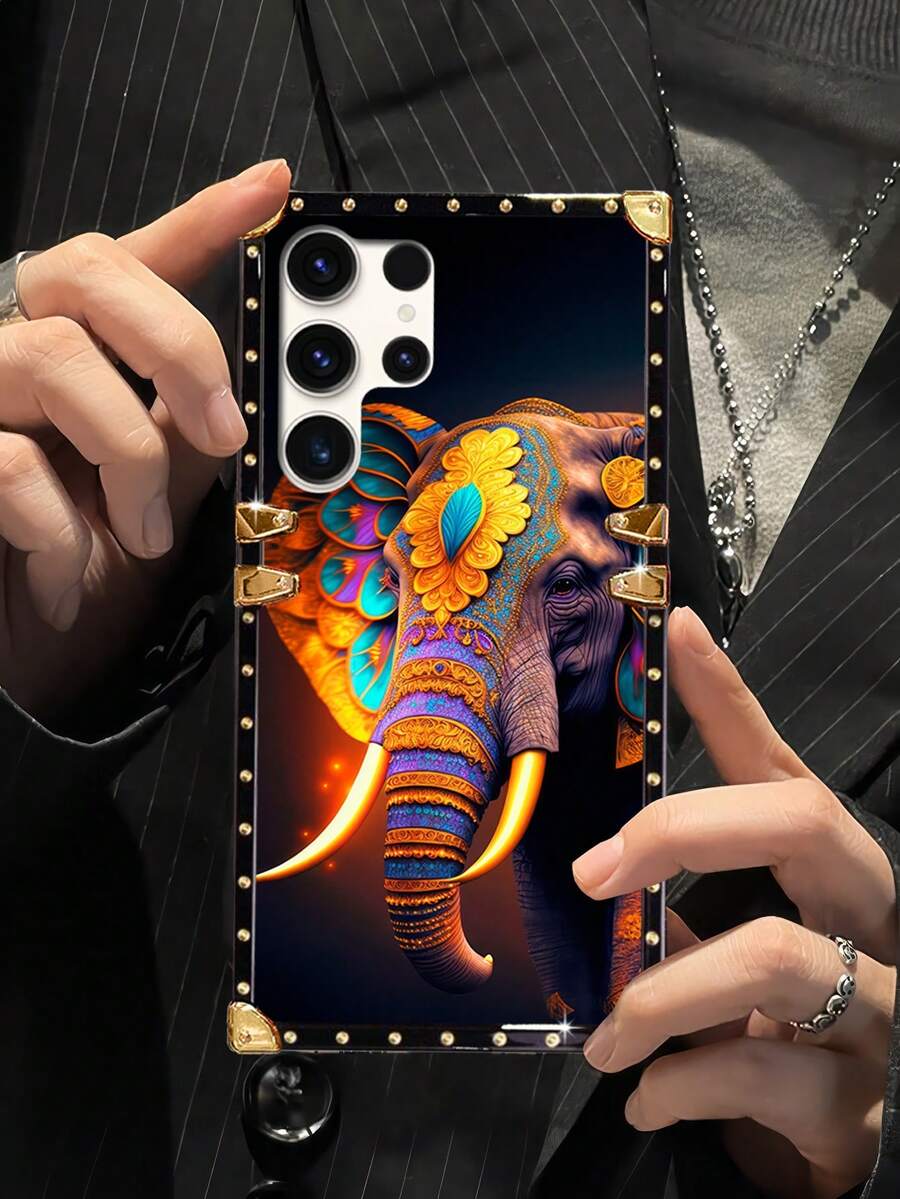 1入組象紋方形時尚抗摔手機殼，適用於三星S24 Ultra - 彩色 - 查看 1