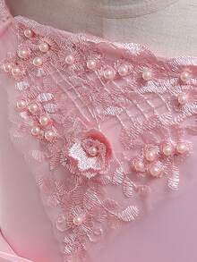 Bow Beaded Off Shoulder Formal Dress, Puffy Princess Prom Gown For Tween Girls - Pink - View 4