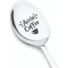 Coffee Ice Cream Engraved Stainless Steel Spoon For Coffee Tea Lovers, Book Lover Bookworm Friends Birthday Gift,Kitchen,Christmas Gift,School Supplies