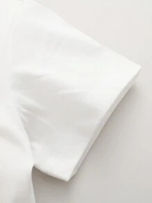 1 件年轻女孩休闲卡通海洋动物鱼印花圆领短袖 T 恤上衣，时尚，适合春夏季 - 白色 - 查看 4