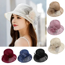 High-End Ladies' Lace Jacquard Mesh Bucket Hat With Flower Detail, Elegant & Fashionable, Suitable For Daily Wear And Travel Cowboy Hat Cowgirl Hat