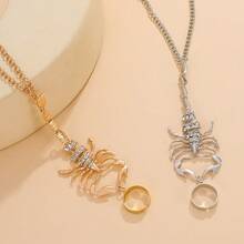 1只多色復古時尚銅質手鍊飾品,具有微鑲蝎子細節和連接手指的鏈子,適用於女性 - 彩色 - 查看 2