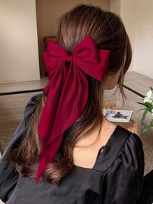 1 pieza Clip de pelo con moño color rojo vino para mujer, elegante accesorio de pelo a la moda para decoración diaria, lindo para Halloween - Burdeos - Ver 5