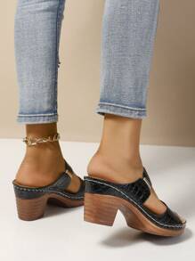 Của phụ nữ Mùa hè Đế dày , Lộ ra ngón chân , Dày Gót chân , Ngoài trời Nàng tiên Phong cách Đúng mốt Dép xăng đan - màu đen - Xem 5