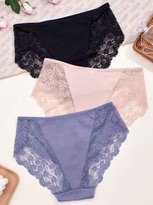 APRSEA 3pcs Ladies Lace Panties Simple And Comfortable Lace High Waisted Triangle Pants