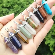 1入組天然寶石石英粉紅水晶六邊形擺錘光環吊墜魅力diy珠寶項鍊配件