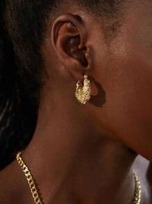 Aretes De Aro De Varios Colores De Circonita Cúbica Incrustados En Oro De 18k Para Mujer, Con Textura De Alta Gama Y Elegante Como Regalo Exquisito De Joyería, Acero Médico 316l, Hipoalergénico