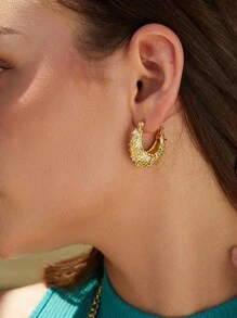 Aretes De Aro De Varios Colores De Circonita Cúbica Incrustados En Oro De 18k Para Mujer, Con Textura De Alta Gama Y Elegante Como Regalo Exquisito De Joyería, Acero Médico 316l, Hipoalergénico