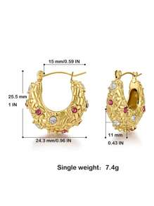 Aretes De Aro De Varios Colores De Circonita Cúbica Incrustados En Oro De 18k Para Mujer, Con Textura De Alta Gama Y Elegante Como Regalo Exquisito De Joyería, Acero Médico 316l, Hipoalergénico