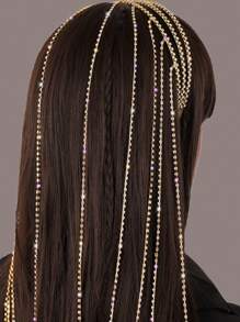 1pc Double Layer Rhinestone Tassel Hairband Party Tiaras Carnival Head Jewelry Hair Chain Head Pieces Jewelry Hair Vine Chain, Hair Jewellery, Wedding