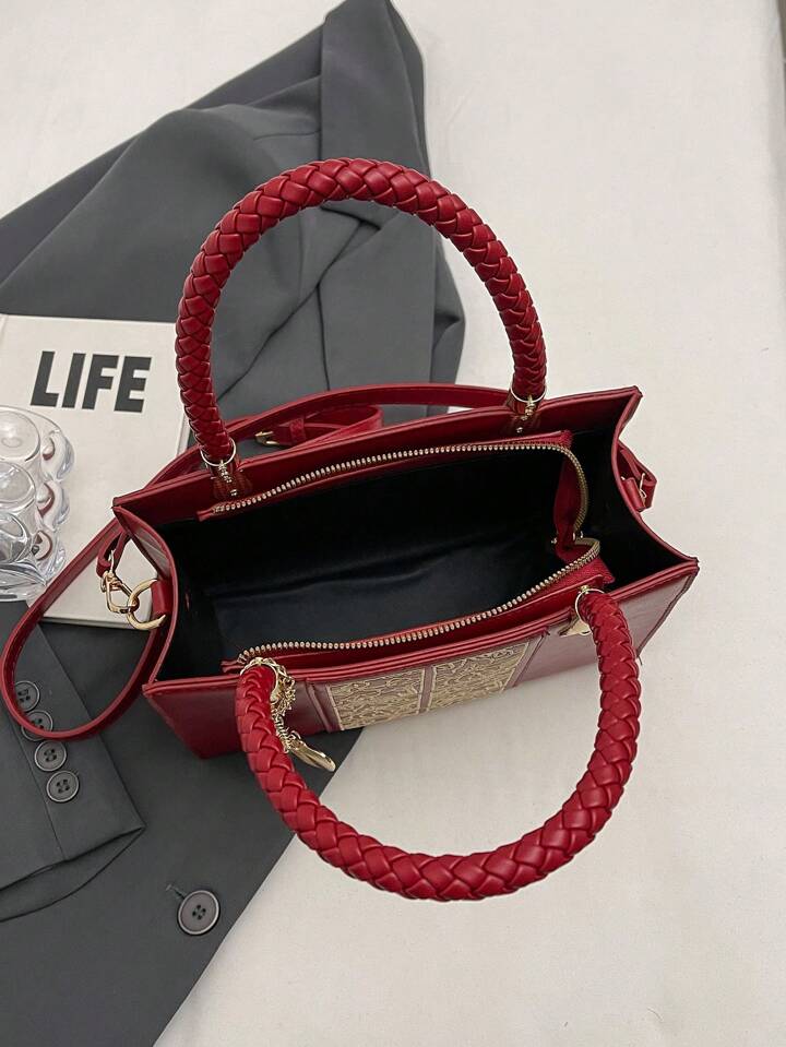 マルチポケット 赤いハンドバッグ レディースバッグ ショルダー