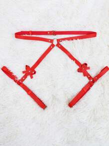 1 件女士红色 PU 皮革吊袜带，带圆环、铆钉拼接、性感紧身吊带，带蝴蝶结装饰，适用于派对/节日万圣节