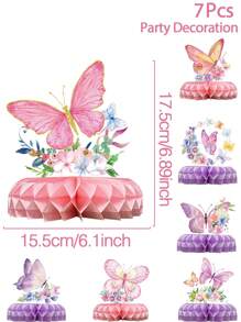 7件套紫色和粉色蝴蝶蜂巢装饰品，生日派对装饰，节日家庭派对用品，返校季，情人节 - 彩色 - 查看 2