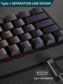 DANYCASE 61 Keys Gaming Keyboard Mechanical English Keyboard Blue Switch Hot-Swappable Cool RGB Backlit Keypad USB-C Wired US Layout Compact Ergonomic - Black and White Combination - View 4