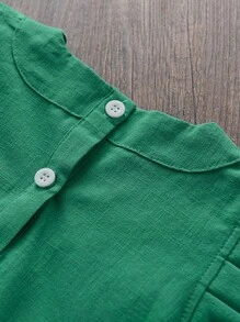 Young Girl 2-Piece Solid Color Ruffle Hem Sweet Top And Pleated Shorts Set, Summer - Green - View 5