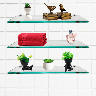 Combo 3 Prateleira em Vidro Incolor 10x60cm