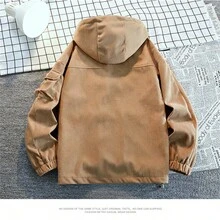 Nam Mùa xuân/thu Mới Thời trang giản dị Lỏng lẻo Vải to sợi áo có mũ Jacket thể thao - màu nâu - Xem 2
