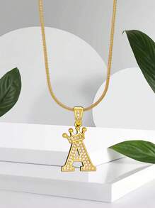 1件时尚英文字母吊坠项链，配蛇骨链，可定制儿童姓名，男孩女孩生日礼物 - 金黃色 - 查看 1