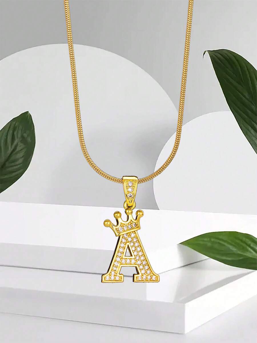 1件时尚英文字母吊坠项链，配蛇骨链，可定制儿童姓名，男孩女孩生日礼物 - 金黃色 - 查看 1
