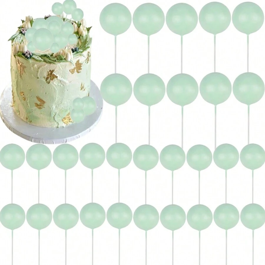 10pcs Colorful Spherical Cake Decorations, Light Green Spherical Cake Decor Accessories, Decorations, Baking Decorations - Green - View 1