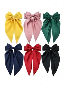 6pcs Bow Hair Accessories, Big Size Long Tail Aesthetic Hair Clips, Silk Ribbon Bow Hair Ties, Ponytail Holders For Girls - Multicolor - View 3