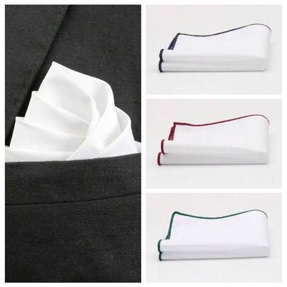 Pañuelo de moda para hombre, color blanco, accesorio de esmoquin para ceremonia de boda, fiesta casual, sesión de fotos, cuadrado de bolsillo con borde blanco y de colores