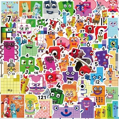 52pcs Children's Numeral Learning Stickers, Artistic Graffiti Waterproof Vinyl Stickers Suitable For Water Bottles, Laptops, Phones, Skateboards, Guitars, Luggage, Scrapbooks, Helmets, Party Decorations And Gifts