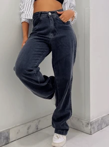 Women Jeans - 深色水洗藍 - 查看 3