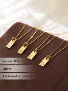 1個女性用金色矩形標籤與功能字母雕刻掛墜項鍊,優雅時尚的禮物 - 金色 - 查看 4