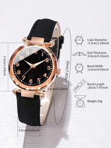 6pcs/Set Women's Gift Watch With Fashionable Numeric Starry Dial Quartz Wristwatch + Butterfly Jewelry Set (Excluding Watch Box) - Black - View 5