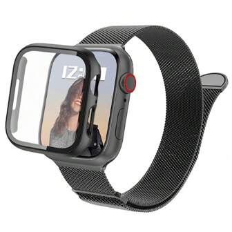 1 Set Fashion 3 In 1 Magnetic Stainless Steel Milanese Band & Screen Protector Case With Double Row Rhinestone Compatible With Apple Watch 38mm 40mm 41mm 45mm 44mm 42mm 46mm 49mm Compatible With Apple Watch Ultra Series Ultra 9 8 7 6 5 4 3 2 1 SE Series10, Comfortable Breathable Replacement Strap, Scratch-Resistant Waterproof Shockproof Watch Protective Cover For Women And Men