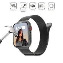 1 套时尚潮流 3 合 1 磁性不锈钢米兰尼斯表带和屏幕保护膜，带双排水钻，兼容 38mm 40mm 41mm 45mm 44mm 42mm 46mm 49mm，兼容 Ultra Series Ultra 9 8 7 6 5 4 3 2 1 SE Series10，舒适透气替换表带，防刮防水防震手表保护套，男女皆宜 - 黑色 - 查看 6