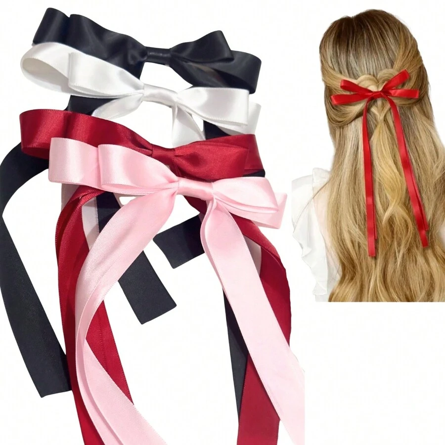 4PZ Moño con Lazo Listón Satin Coquette Cinta para el cabello. Tendencia. Picky - Multicolor - Ver 1
