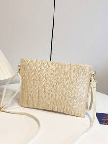 1入組（10.63英寸×7.87英寸×0.19英寸）時尚女士單肩包,輕便防水,編織包,大容量,可調節長度的帶子,適用於旅行,度假,女士休閒單肩袋 - 白色 - 查看 7