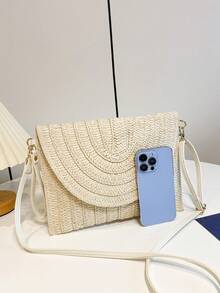 1入組（10.63英寸×7.87英寸×0.19英寸）時尚女士單肩包,輕便防水,編織包,大容量,可調節長度的帶子,適用於旅行,度假,女士休閒單肩袋 - 白色 - 查看 6