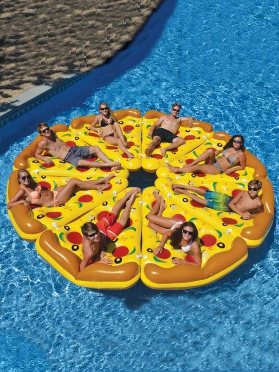 1pc Pizza Slice Inflatable Float With Drink Holder, Multi-Person Thickened Inflatable Lounger For Adults, Random Style Beach Essentials Swimming Games - Multicolor - View 1