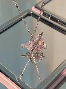 1條皇室風格粉色鑽石心形項鏈,附有城堡、星球和守護者魅力吊墜,適合學生,ins風格 - 彩色 - 查看 2