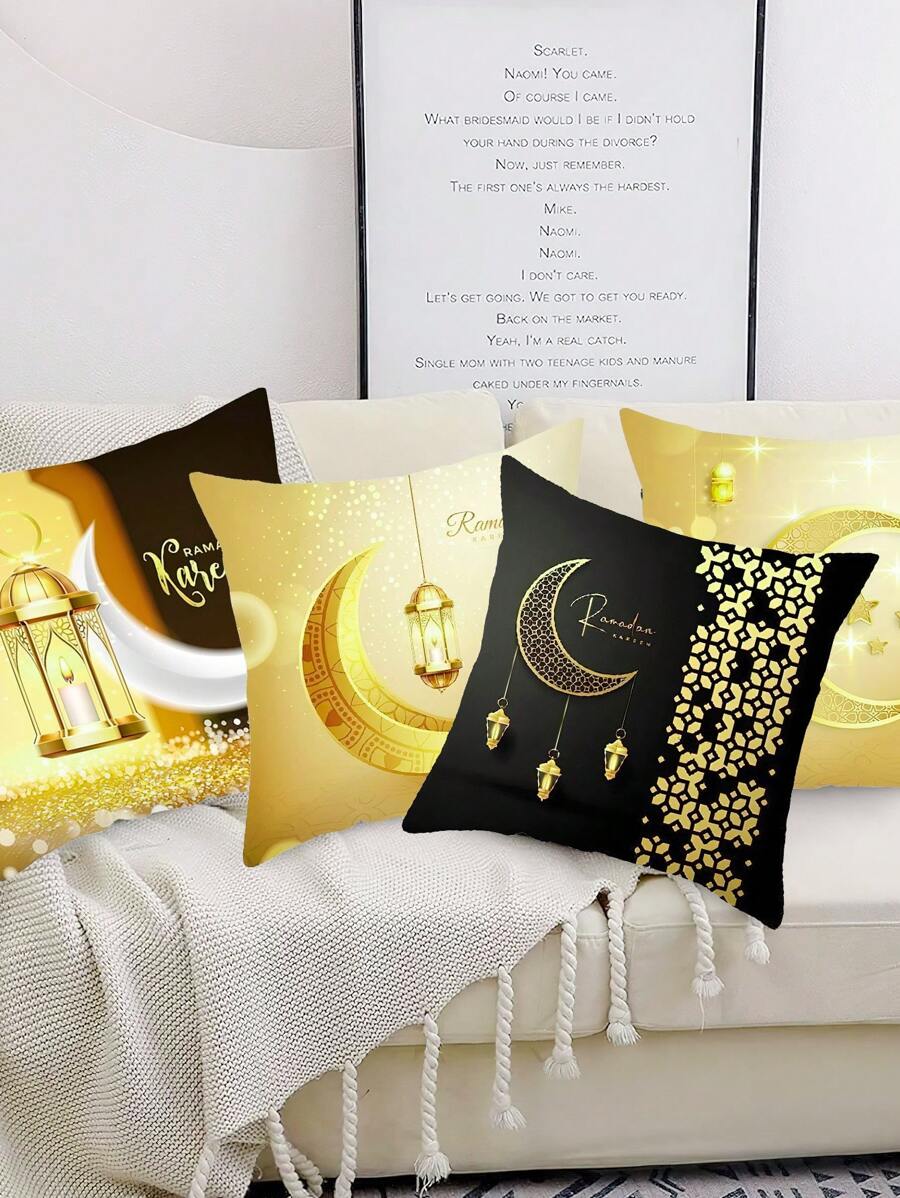 4pcs Moon Shaped Pillow Covers Black & Gold - Gold - View 1