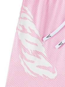 Veidoorn 1 PC 运动短裤，男友风格男士 WoBoyfriend 风格男士休闲透气抽绳粉色短裤，适合夏季跑步、篮球、活动、健身、海滩抽绳短裤 - 粉色 - 查看 4