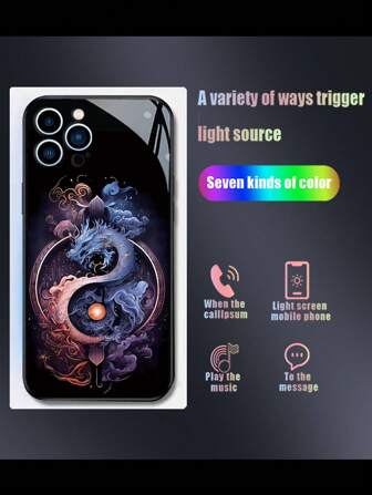 1pc Black Anti-Shock 2 In 1 Dragon Totem Pattern Sound Control Led Light Up Phone Case/ Fluorescent Phone Cover/ Funny Phone Case/ Compatible With IPhone & Android/ Compatible With Galaxy A52/A52s 5g/Iphone 15 Pro Max/Iphone 14 Pro Max/Galaxy S22 Ultra/Galaxy S23 Ultra/Galaxy Note20 U/Galaxy A12/Galaxy A32 4g/Galaxy A51 4g/Galaxy A73/Galaxy A71 4g