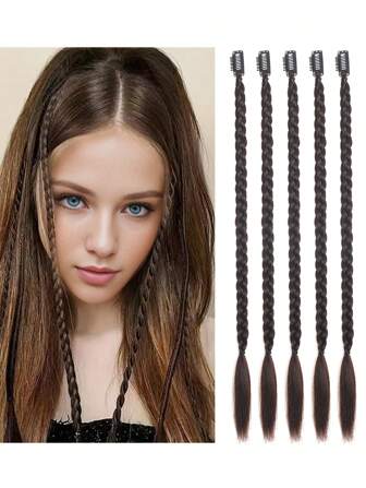 5 Pieces Black Grey Jacque Clip Braid Chemical Fiber Hair Extensions Suitable For Women Holidays And Daily Wear Clip Hair Braid Hair Extensions Accessories High Temperature Silk Chemical Fiber Extension For Christmas New Year Carnival Music Festival Use