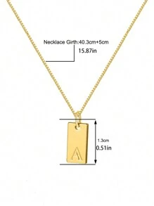 1個女性用金色矩形標籤與功能字母雕刻掛墜項鍊,優雅時尚的禮物 - 金色 - 查看 5